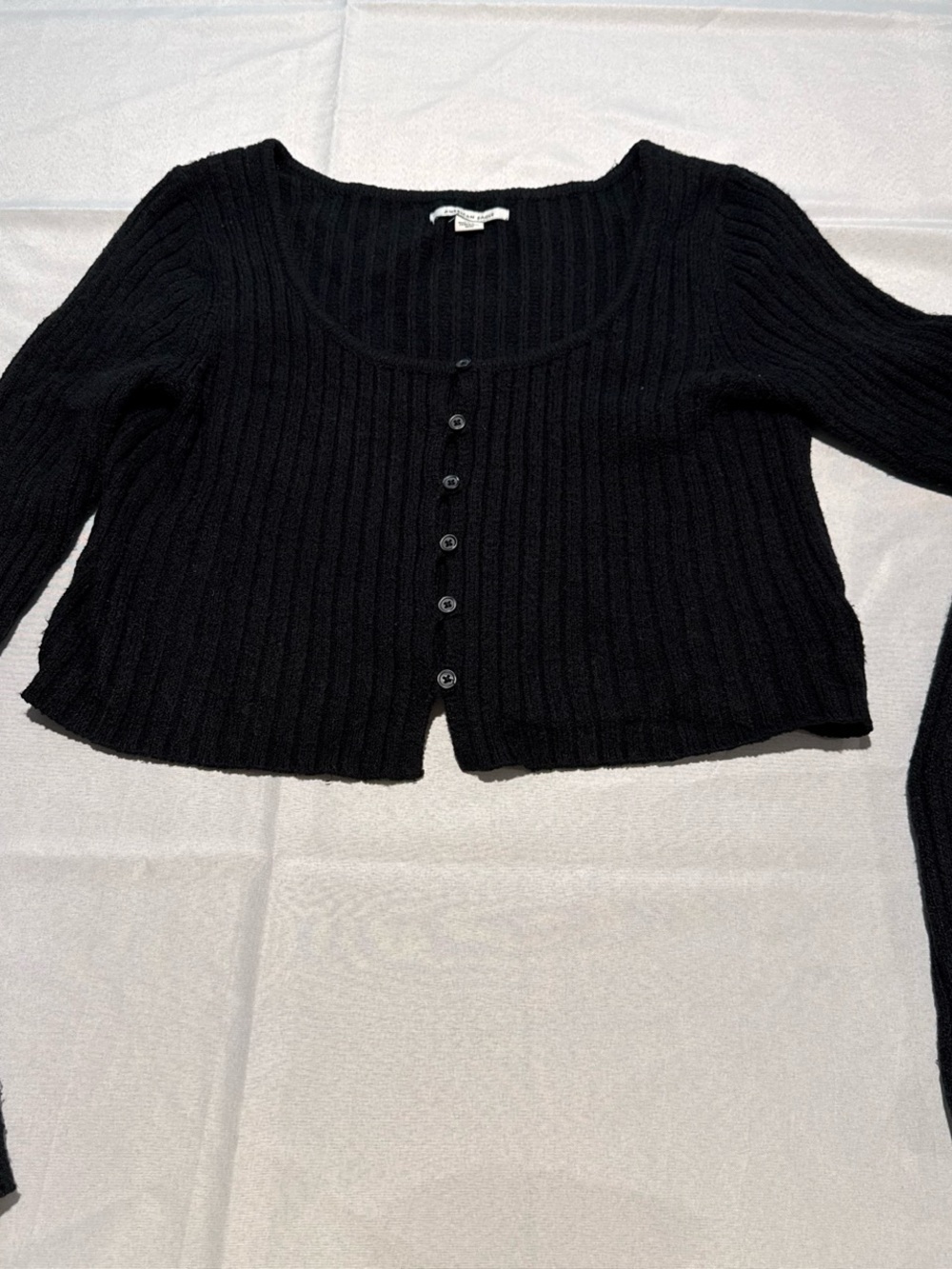 American Eagle Outfitters Black Ribbed Button-Front Cropped Cardigan